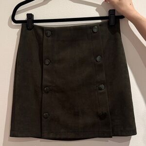 LOFT Olive Green Faux Suede Button-Front Mini Skirt